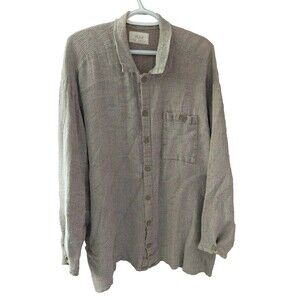 FLAX Jeane Engelhart Natural Beige Linen Button Down Long Sleeve Shirt Women’s L